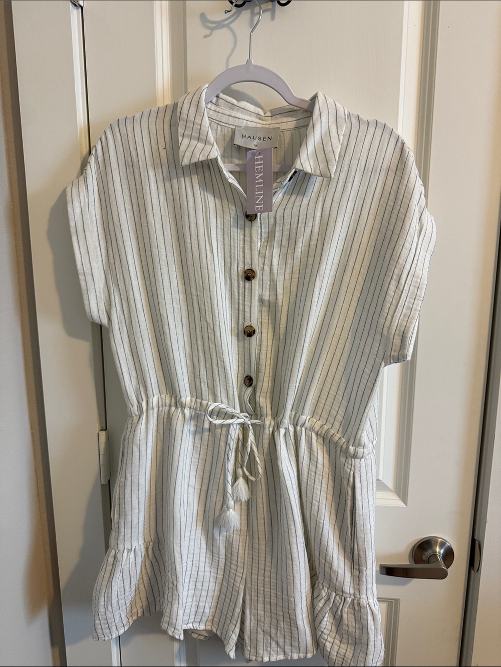 Hausen Striped Button-Front Drawstring Romper